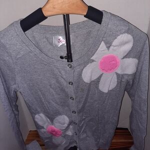 Justice Gray Sweater with Pink Floral Design